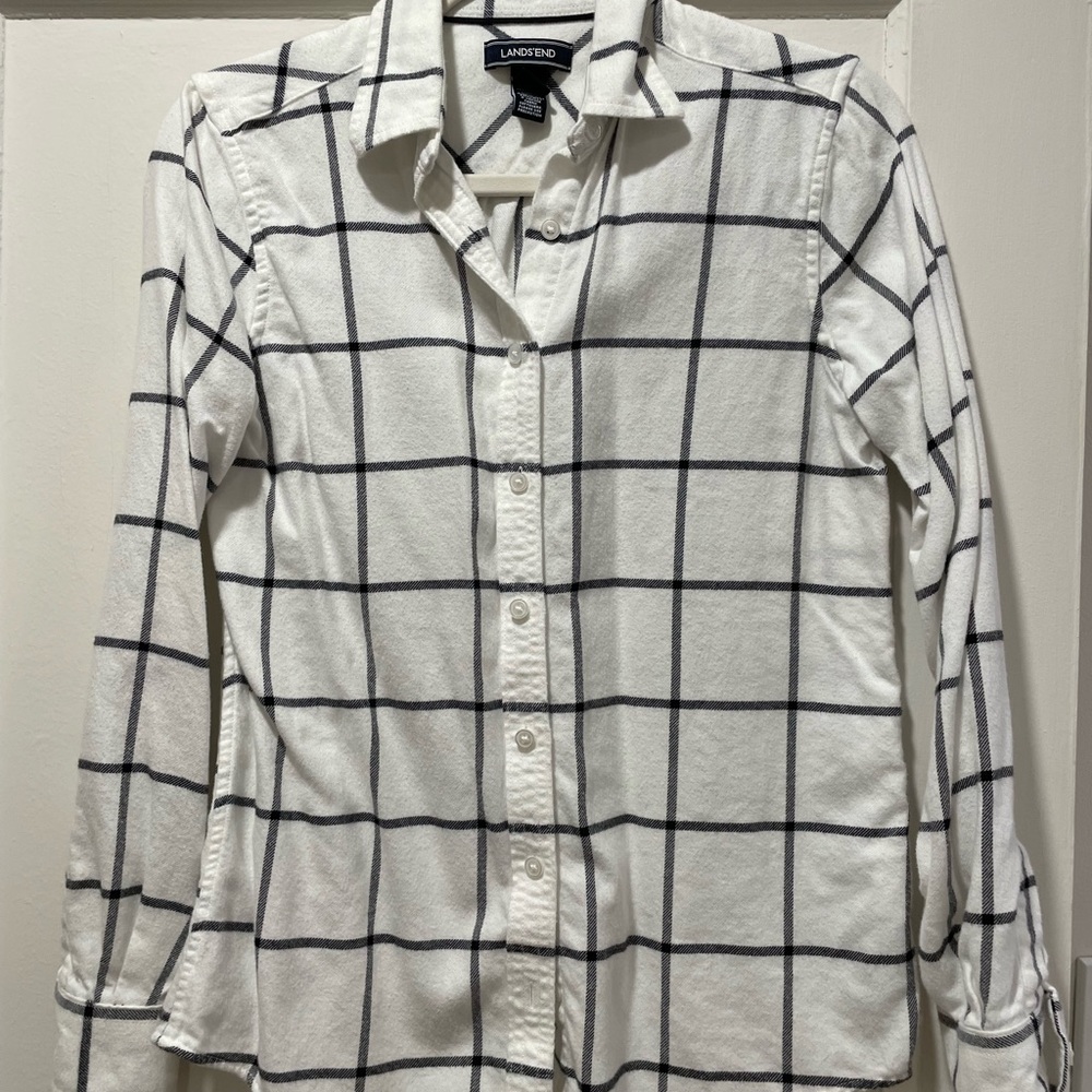 Lands' End White and Black Checkered Shirt